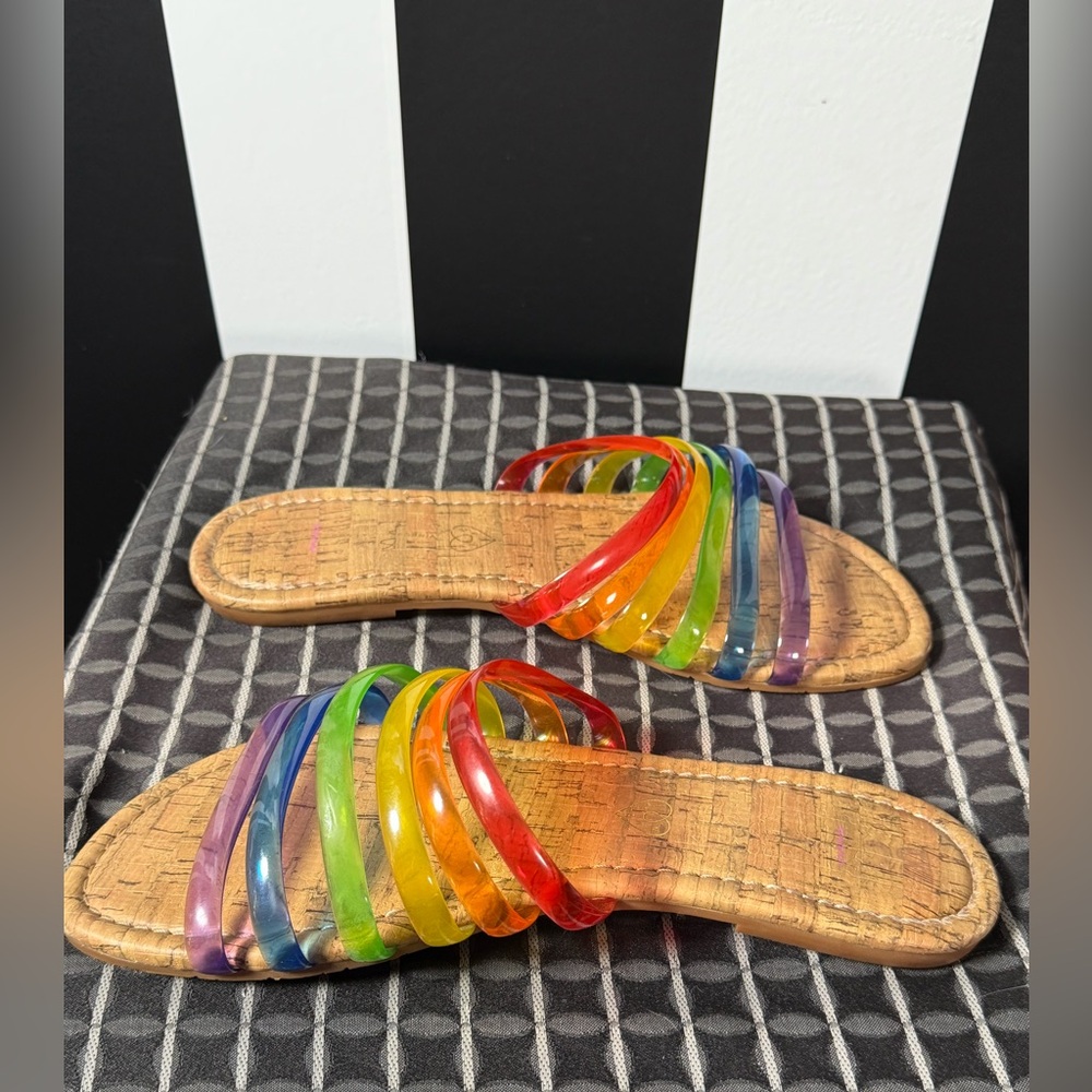 Rainbow Clear Strap Cork Slide Jelly Sandals - Picture 4 of 6